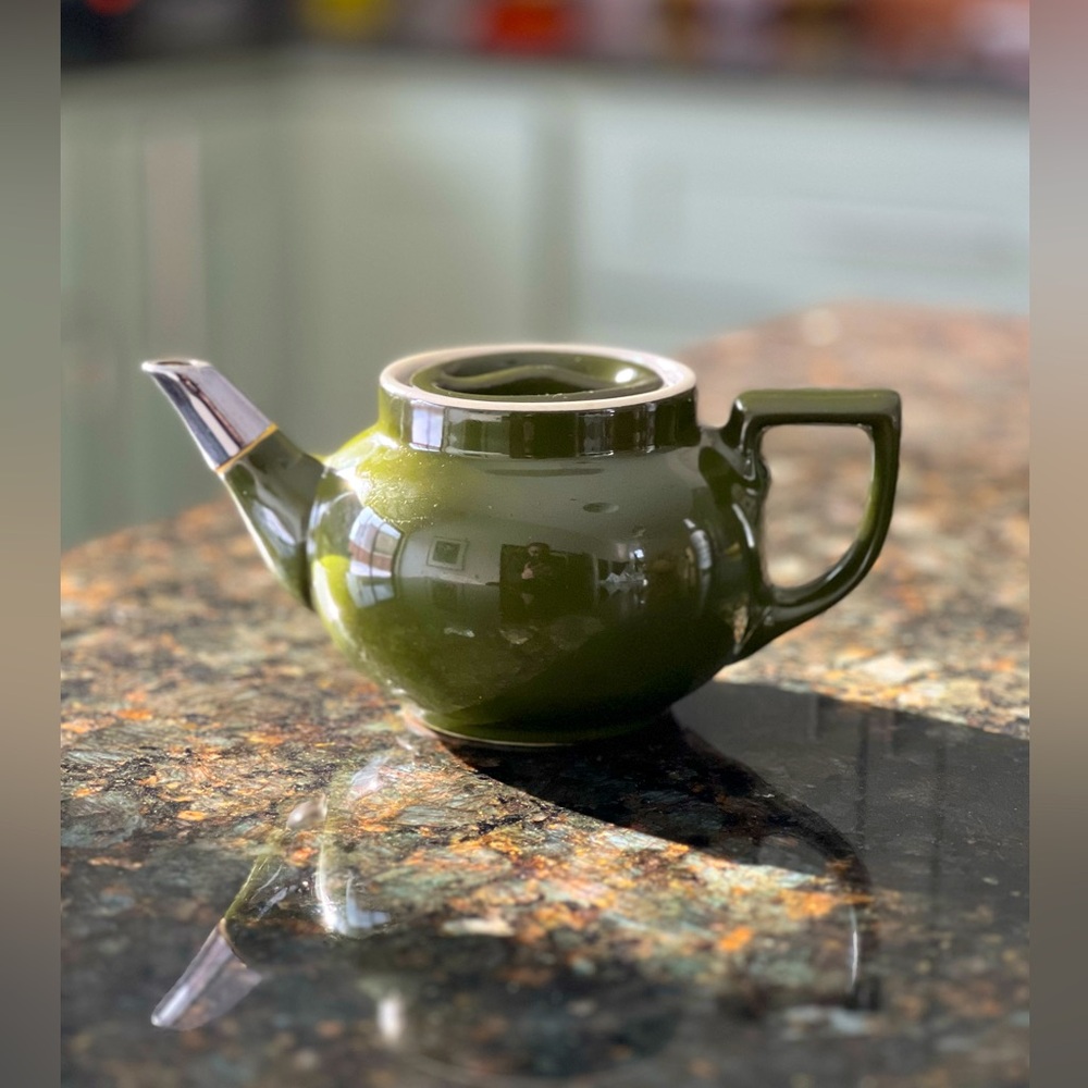 VINTAGE MCM Individual Small Green Ceramic/Stoneware Teapot Restaurant Ware